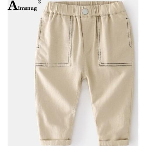 Aimsnug Boys Elastic Waist Pants Kids Streetwear 2021 Autumn Fashion Pocket Design Loose Pantalon Children Patchwork Trouser