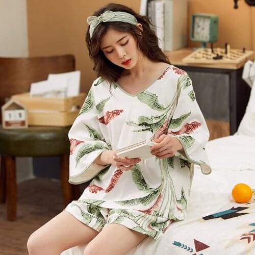 BZEL V-Neck Womens Pajamas Set Elegant Home Suit With Shorts Comfort Cotton Sleepwear M-3XL Female Pyjamas Casual Pijama Nighty