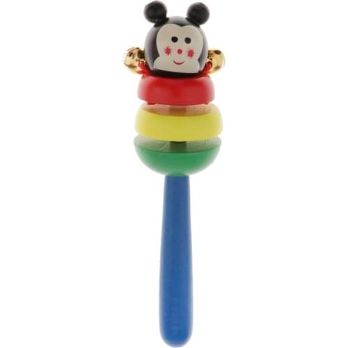 Wood Cute Baby Rattles Infant Shaking Toys Handbell Noise Maker Style Random