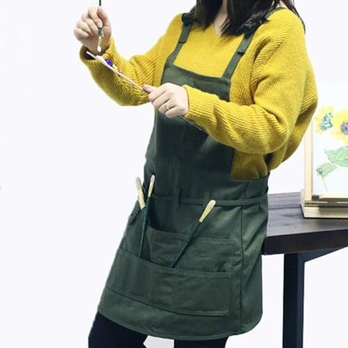 Adult Long Green Canvas Painting Bib Apron Artist Painter Smock Drawer Potter Sculptor Gardener Carpenter Craft Work Wear K19