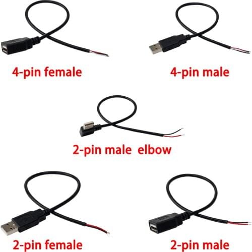 For 0.3m power cord 2-pin/4-pin USB 2.0 female/male plug cord jack charger charging cord extension connector DIY