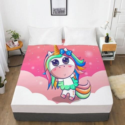 Unicorn Cartoon Fitted Sheets Mattress Cover With Elastic Band 3D Bed Sheet LinensFor Baby Kids Child Girls Boys 200x220 180x200