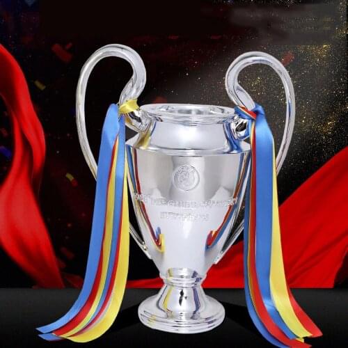 Resin European Trophy Champion Cup Silver Cup Trophy Model Soccer Trophies Football Souvenir Ornaments Home Decoration Crafts
