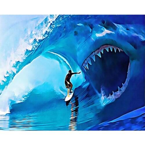 Painting By Numbers DIY Dropshipping 50x65 60x75cm Ocean Whale And Warrior Scenery Canvas Wedding Decoration Art Picture Gift