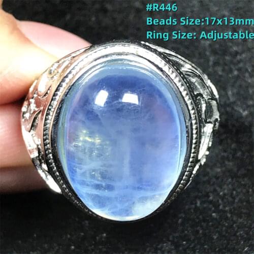 Big Natural Ocean Blue Aquamarine Ring Jewelry For Men Ring Love Crystal Oval Beads Reiki Silver Adjustable Size Gemstone AAAAA