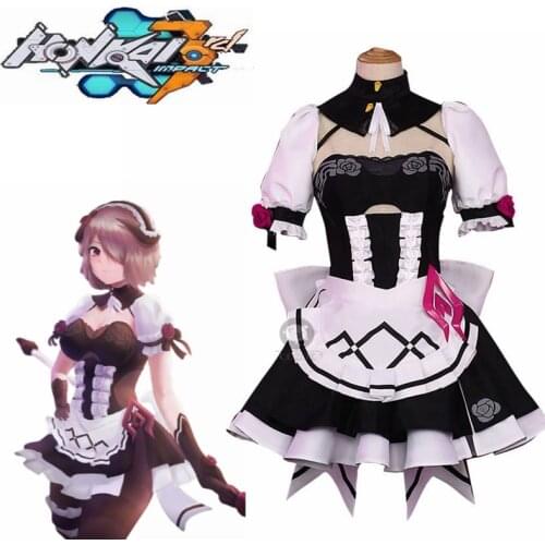 Honkai Impact 3 Rita Rossweisse Cosplay Costume Apron Dress Valkyria Black Rose Maid Dress Female Halloween Costumes for Girls