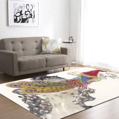 Chinese Style Carpets Beautiful Peacock Floor Rugs Modern Living Room Non-slip Large Mats 3D Thick Bedroom Printing Home Carpets