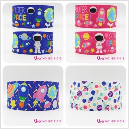 Q&N ribbon 16mm 22mm 25mm 38mm 50mm 75mm Space printed grosgrain ribbon webbing 50yards/roll for hair tie free shipping