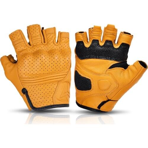 Summer Motorcycle Gloves Half Finger Mitt Glove Fingerless Retro Leather Scooter Moto Mitten Electric Bike Racing Cycling Guante