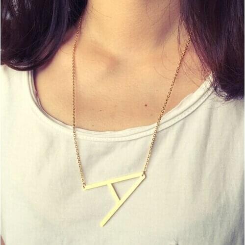 Top Selling Alphabet Bar Necklace Pendant with 48cm Stainless Steel Necklace Gold and Silver Plated 1 set(include 26 letters)