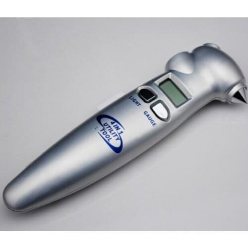 C037 4 in 1 High Precision Digital LCD Auto Car Tyre Tire Pressure Gauge Meter Tester + Emergency Hammer Flashlight Torch Cutter