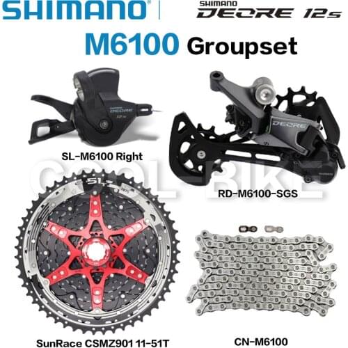 SHIMANO DEORE M6100 Groupset MTB Mountain Bike 1x12 Speed CSMZ901 11-51T Cassette Sprocket KMC X12 M6100 shifter Rear Derailleur