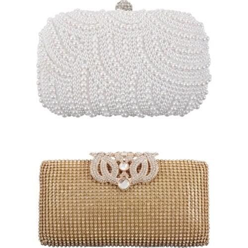 2PCS Fashion Clutch Bag Beaded Party Bridal Handbag Wedding Evening Purse with Dazzling Rhinestone Encrusted Evening Bag