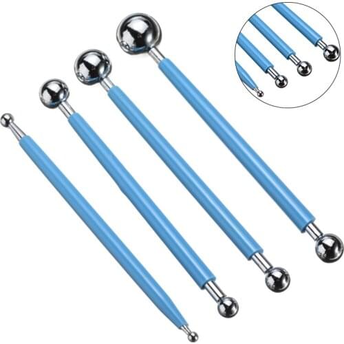 4pcs Modelling Ball Tool Set Stainless Steel Polymer Clay Fondant Decorating Cake DIY Flower Nail Dotting Tool