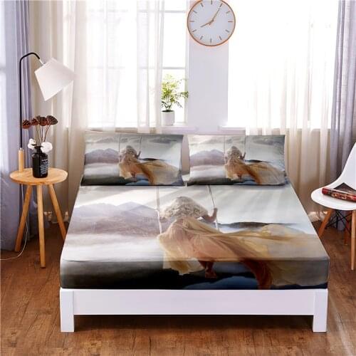 Swing Beauty Digital Printed 3pc Polyester Fitted Sheet Mattress Cover Four Corners with Elastic Band Bed Sheet Pillowcases