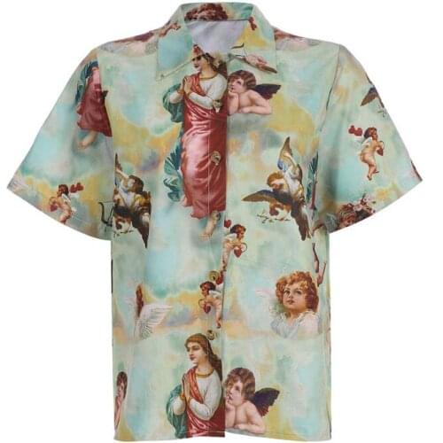 New womens retro wind angel print loose shirt