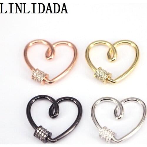 New 5Pcs Heart Screw Clasp CZ Micro Pave, Carabiner Clasp, Interlocking Clasp, Cubic Zirconia Pave Clasp, Heart Clasp