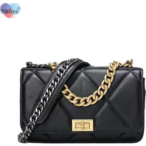 Nuleez Genuine Sheep Leather Classical Plaid Flap Bag Women Chains Handle Tote Bag for Ladies