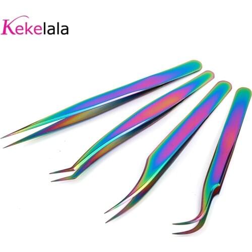 Kekelala Stainless Steel Multi Colors Tweezers For Eyelash Extension High Precision Pincers Anti-static Clips Makeup Kit