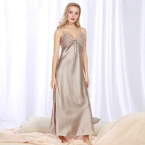 2021 Latest Fashion, Simple And Popular Womens Pajamas, Large Size Silk Sling, Sexy Nightdress, Womens Summer V-Neck Solid Col