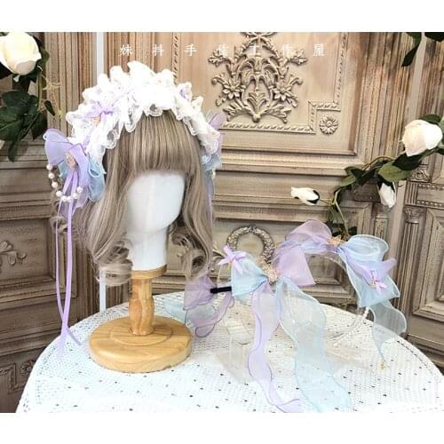 Gradual Change Cloud Cute Handmade Headwear Hairband KC Hair Ribbons Lolita Bows Sweet Purple+Blue