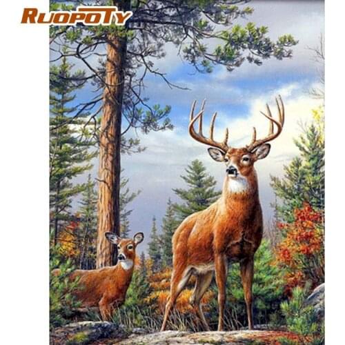 RUOPOTY Painting By Numbers Kits For Adults Diy Framed On Canvas 60x75cm Sika Deer Animal Picture By Number Unique Diy Gift Craf