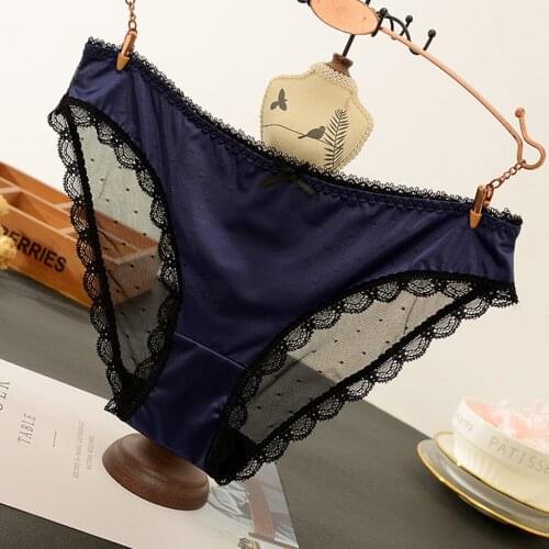 Sexy Underwear Erotic Lingerie Womens Underpants Transparent Lace Splice Panties Femme Bow Seamless Briefs Thong Intimate Goods