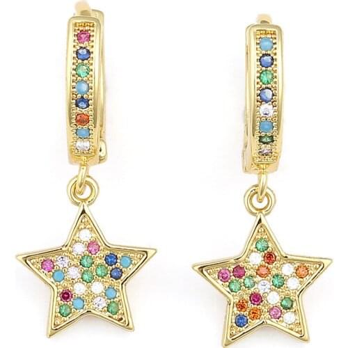 European And American Earrings Jewelry 18k Gold-Plated Copper With Diamonds Color Zircon Five-Pointed Star Earrings Women