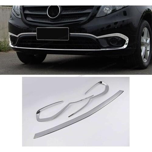 Lsrtw2017 shiny silver abs car front front bumper trims for mercedes benz vito 2015 2016 2017 2018 2019 w447 2020 metris chrome