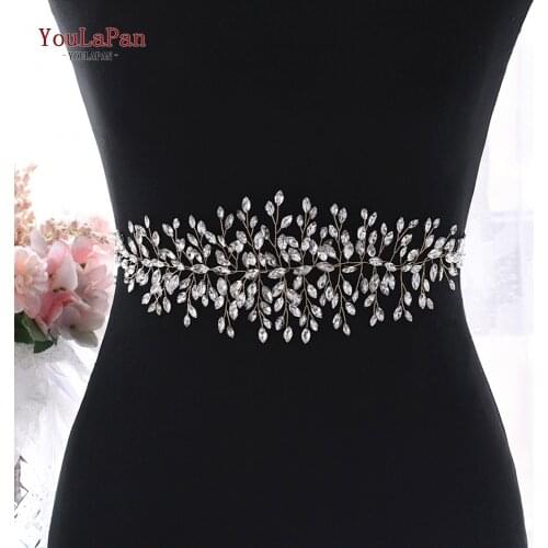 YouLaPan Golden Wedding Sash Women Formal Dress Belts Rhinestone Belts Wedding Dress Sash Belt Shiny Belt for Dresses SH237-G