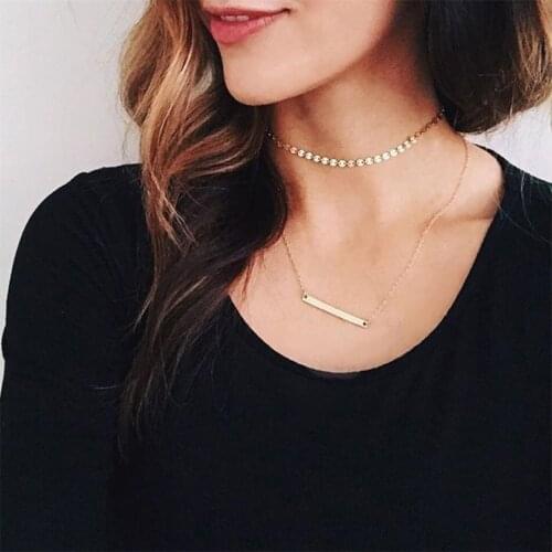 JUJIE Women Jewelry Two Layers pendant 36L Stainless Steel Necklaces Chain Choker Round Shape Gold Color Necklace Kobiety