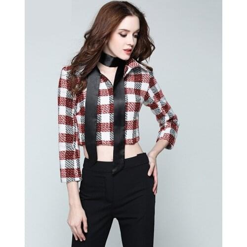 2020 Fashion Coats Red Plaid Full Sleeve Short Jacket Spring High End Women Outerwear Casual Vintage Streetwear Woolen Coats