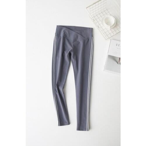 Ankle-length Womens Lifting Pants Large Size Spring and Autumn Cotton Cross Low Waist Side Stripe Maternity Pants Wear Leggings