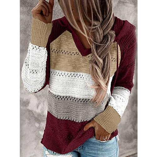 Fitshinling Bohemian Hooded Jumper Sweaters Pullovers Woman Clothes Patchwork Holiday Autumn Winter Pull Vintage Sweater Female