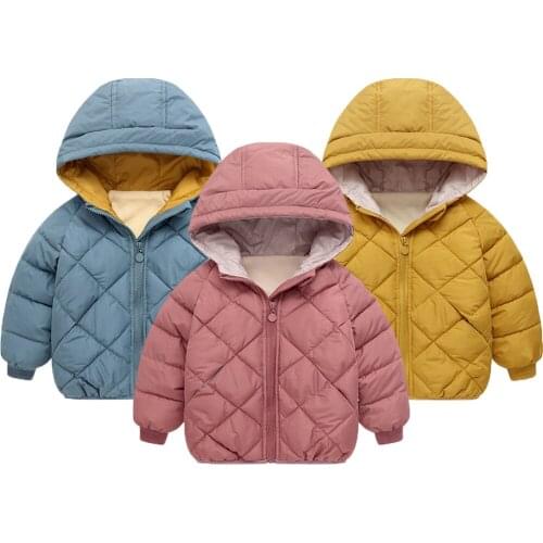 Winter Warm Boys Girls Jacket Cotton Thick Plus velvet Hooded Outerwear For Boy Kids Christmas Birthday Present Coat