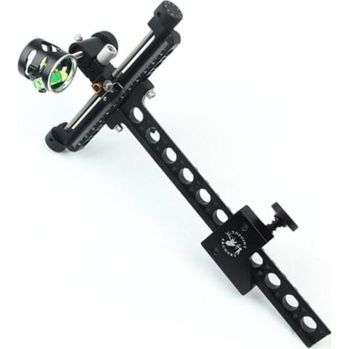 1 Pin Compound Bow Sight 0.059" Micro Adjust Long Pole Hunting Bow Sight Aluminum Archery 4x Zoom Single Bow Accessory Shooting