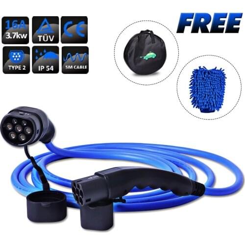 16A 3KW Type 2 to Type 2 EV Charger for Electric Vehicle IEC 62196 EV Charging Cable 16 amp one phase evse kit