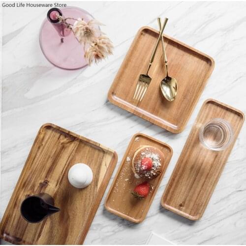 Acacia Rectangle Wooden Tea Tray Table Serving Plate Japanese Tea Tray Barbecue Snacks Food Storage Dish For Hotel Home