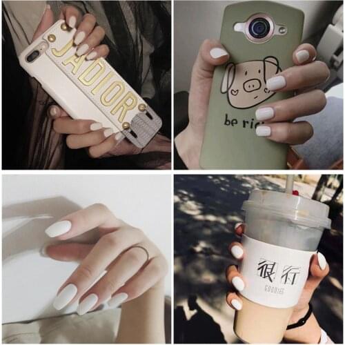 White series Multiple white pure color false nails 24pcs Ballet cute fake nails American punk style lady full nail tips Bride