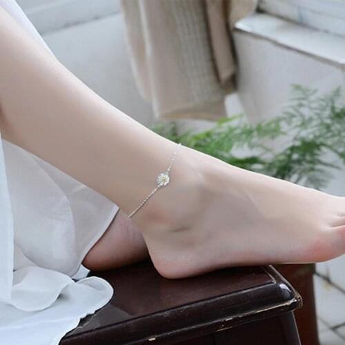 Free Shipping 925 Sterling Silver Women Anklets Jewelry Daisys Flower Anklets 925 Sterling Silver Jewelry For Gift