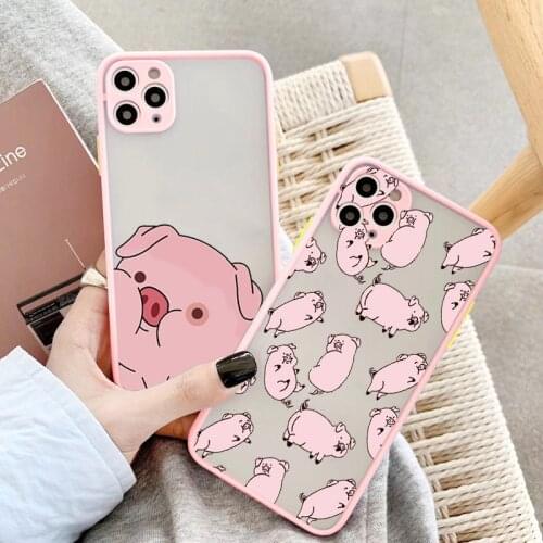 Bumper Phone Case For iPhone 12 11 Pro Max 6s 7 8 Plus SE 2020 X XR XS Max Cute Cartoon Pig Camera Protection Matte Back Cover