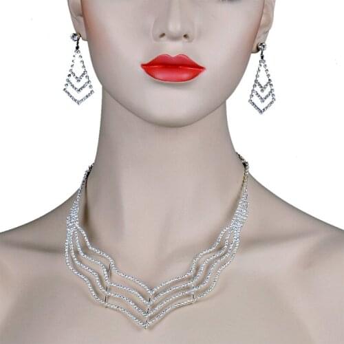 Chran Rhodium Plated Sparkling Rhinestone Wedding Jewelry Set for Women Fashion Crystal Costume Jewelry Accessories