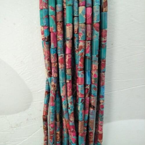 Cylindrical Shape Natural Red Blue Imperial Jaspers Stone Beads For DIY Bracelet Jewelry Making Loose Gem Stone Beads 4x13mm