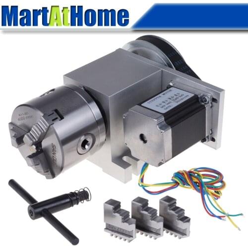 CRA066-A/B/C CNC Router Rotary Indexer 4th Axis 6:1 with 3-jaw/4-jaw Chuck and 57 Stepper Motor 250 Oz-in