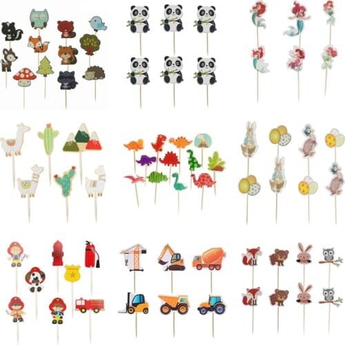 72/96pcs Jungle Farm Ocean Animal Theme Party Supplies Cartoon Cupcake Toppers Pick Kid Birthday Party Decorations supplies