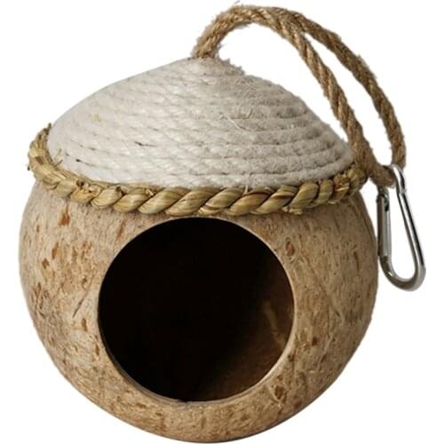 Pet Parrot Hamster Coconut Shell House Nest Hanging Swing Hammock Chew Toy Pet Parrot Birds Squirrel House Cage Toy