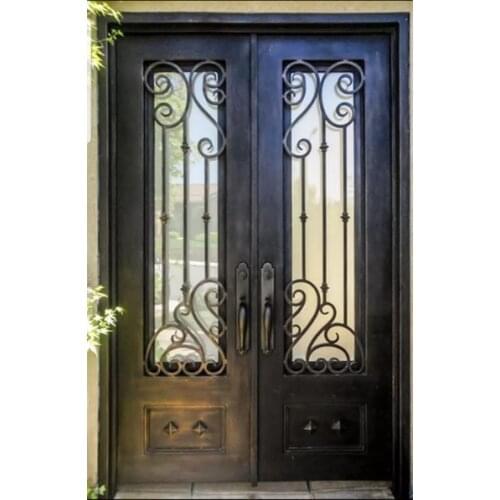 Hench wrought iron doors design With dual panel glass delivery to Australia house hc-1