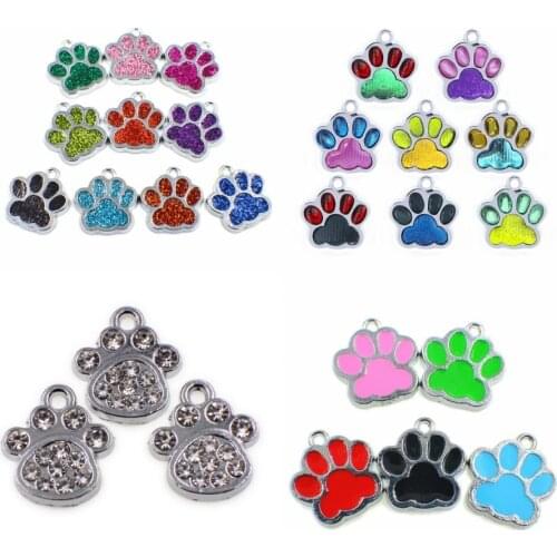 10pcs 16mm x 18mm Enamel Candy Color Cat Dog Bear Paw Prints Dog Paw Charms fit DIY Key Chain Keyring Hang Charms Pet Collar