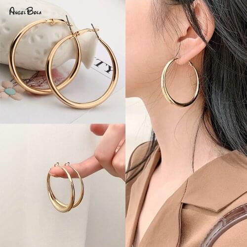 925 Silver Needle Hypoallergenic Vintage Big Gold Hoop Earrings Temperament Geometric Round Women Earrings Fashion Jewelry Gift