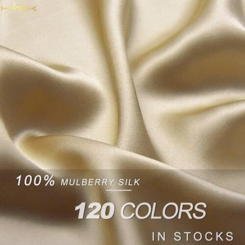 HYSK 100% pure silk satin fabric bridal heavy organic natural DIY sewing wedding silk meter textile luxury beige ivory off white